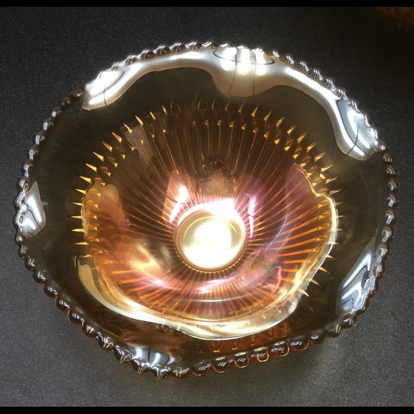 Northwood Amber Carnival Glass Footed Bowl - Picture 1 of 2